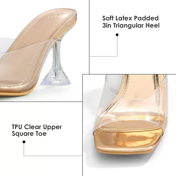 mysoft Womens Clear Heeled Sandals Square Toe Transparent Stiletto Mules Open Toe Slip on Dress ShoesRose Gold