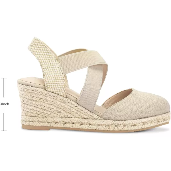 mysoft Womens Closed Toe Crisscross Elastic Ankle Strap Platform Espadrille Wedge SandalsBeige