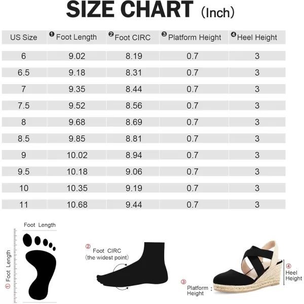 mysoft Womens Closed Toe Crisscross Elastic Ankle Strap Platform Espadrille Wedge SandalsBlack