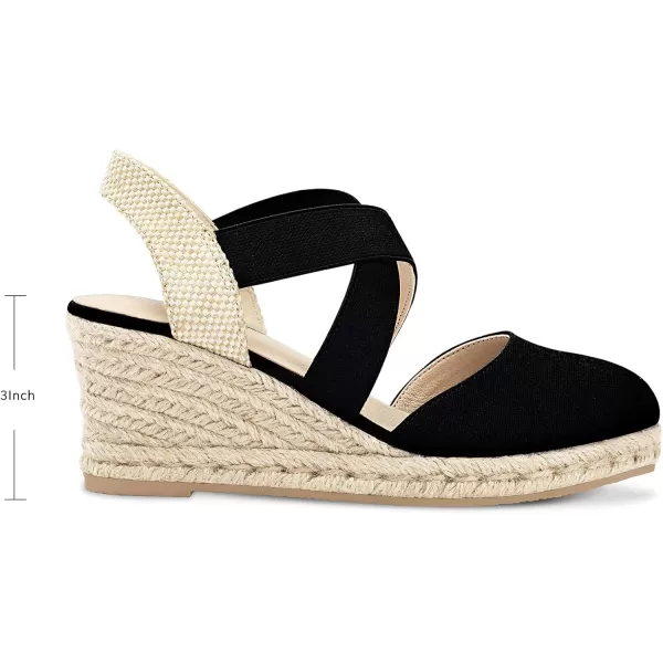 mysoft Womens Closed Toe Crisscross Elastic Ankle Strap Platform Espadrille Wedge SandalsBlack