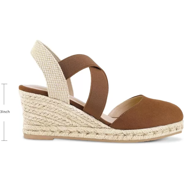 mysoft Womens Closed Toe Crisscross Elastic Ankle Strap Platform Espadrille Wedge SandalsBrown