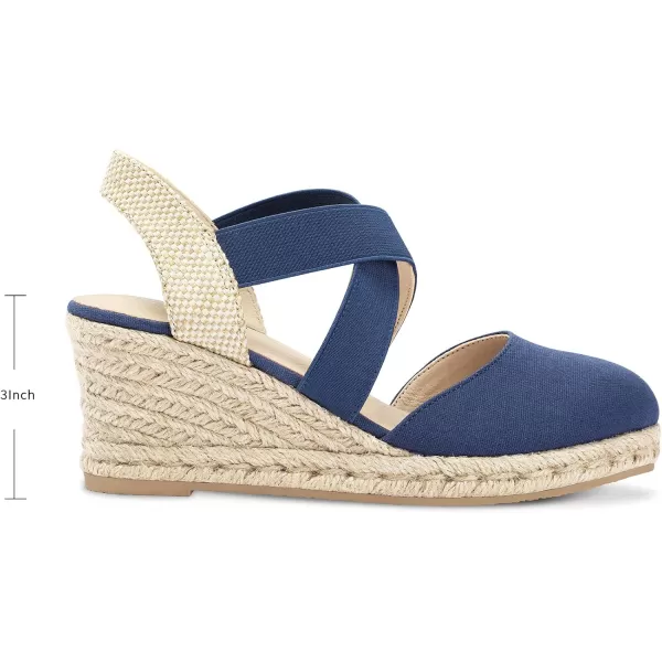 mysoft Womens Closed Toe Crisscross Elastic Ankle Strap Platform Espadrille Wedge SandalsNavy