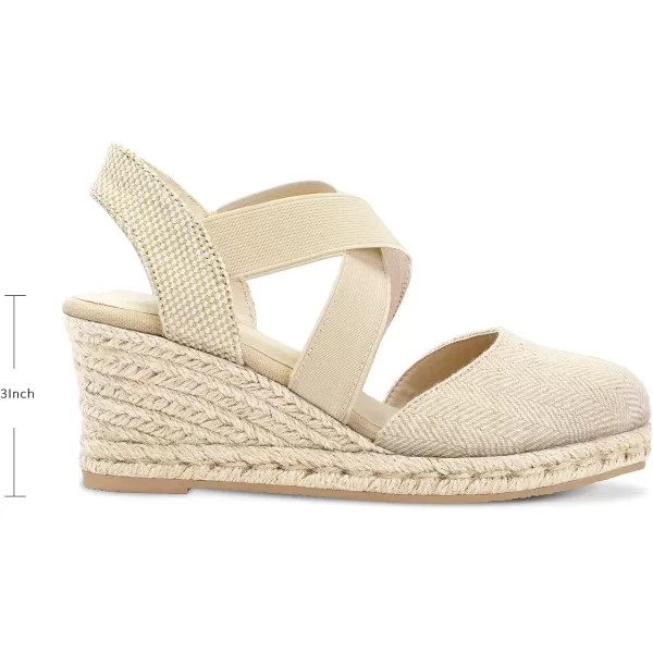 mysoft Womens Closed Toe Crisscross Elastic Ankle Strap Platform Espadrille Wedge SandalsStripe