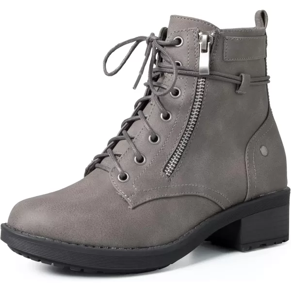 mysoft Womens Combat Boots Lace Up Side Zipper Ankle Booties Comfortable Work Casual ShoesGrey