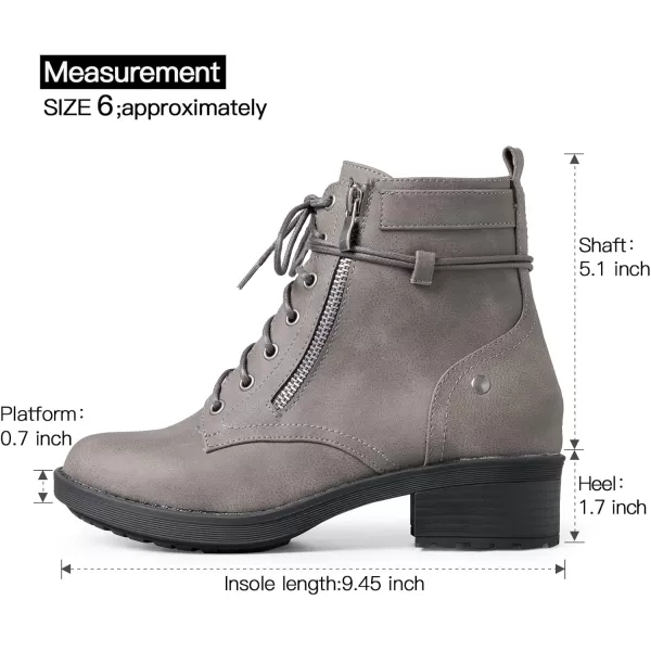 mysoft Womens Combat Boots Lace Up Side Zipper Ankle Booties Comfortable Work Casual ShoesGrey