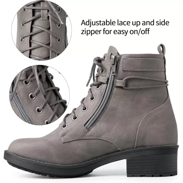 mysoft Womens Combat Boots Lace Up Side Zipper Ankle Booties Comfortable Work Casual ShoesGrey