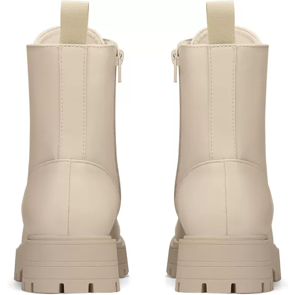 mysoft Womens Combat Boots LaceUp Platform Chunky Low Heel Ankle Booties Side Zipper ShoesBeige