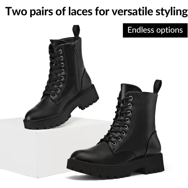 mysoft Womens Combat Boots LaceUp Platform Chunky Low Heel Ankle Booties Side Zipper ShoesBlack
