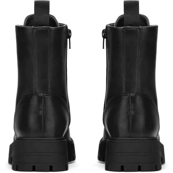 mysoft Womens Combat Boots LaceUp Platform Chunky Low Heel Ankle Booties Side Zipper ShoesBlack