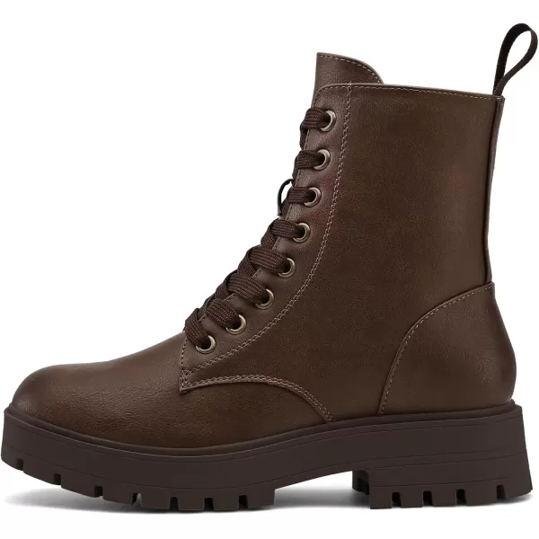 mysoft Womens Combat Boots LaceUp Platform Chunky Low Heel Ankle Booties Side Zipper ShoesDark Brown