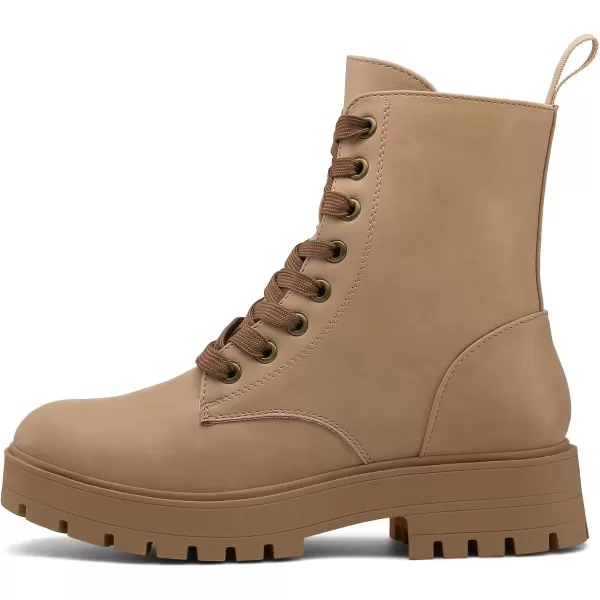 mysoft Womens Combat Boots LaceUp Platform Chunky Low Heel Ankle Booties Side Zipper ShoesSand