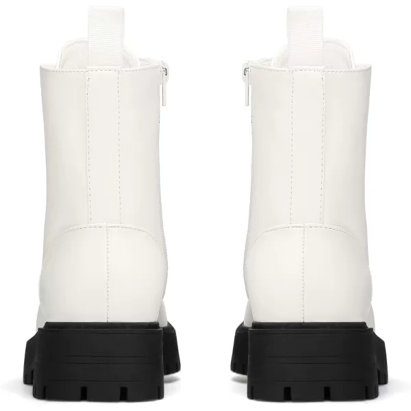 mysoft Womens Combat Boots LaceUp Platform Chunky Low Heel Ankle Booties Side Zipper ShoesWhite