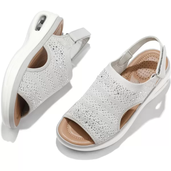 mysoft Womens Comfortable Air Cushion Support Walking Sandals Breathable Knit Slingback Platform ShoesGrey Rhinestone