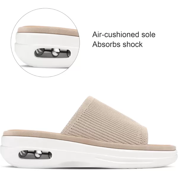 mysoft Womens Comfortable Slide Sandals Air Cushion Knit Slip On Wedge Lightweight Walking Sandals Platform Summer ShoesBeige