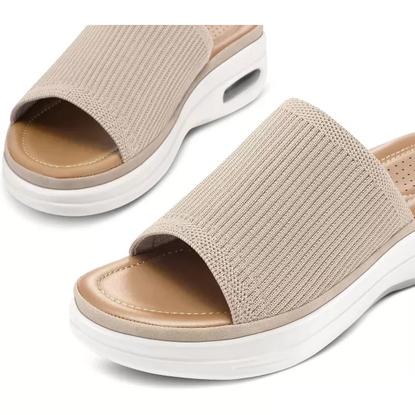 mysoft Womens Comfortable Slide Sandals Air Cushion Knit Slip On Wedge Lightweight Walking Sandals Platform Summer ShoesBeige