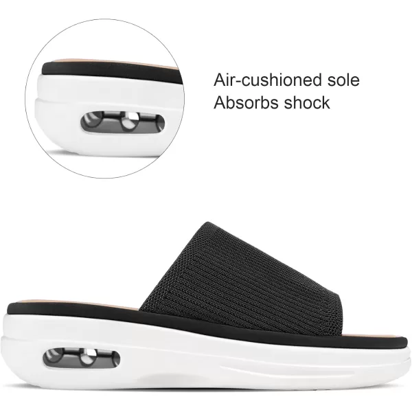 mysoft Womens Comfortable Slide Sandals Air Cushion Knit Slip On Wedge Lightweight Walking Sandals Platform Summer ShoesBlack