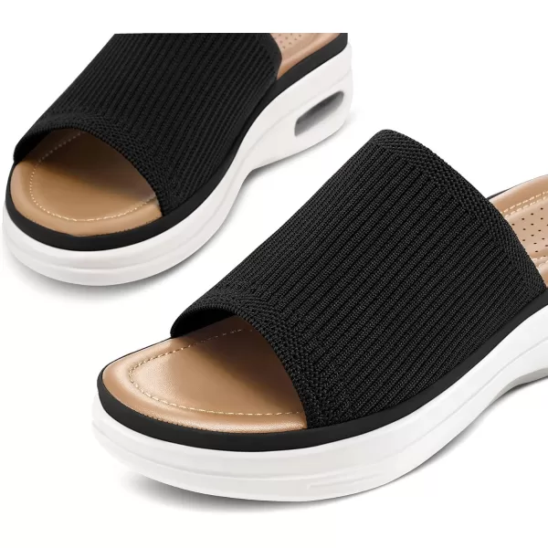 mysoft Womens Comfortable Slide Sandals Air Cushion Knit Slip On Wedge Lightweight Walking Sandals Platform Summer ShoesBlack