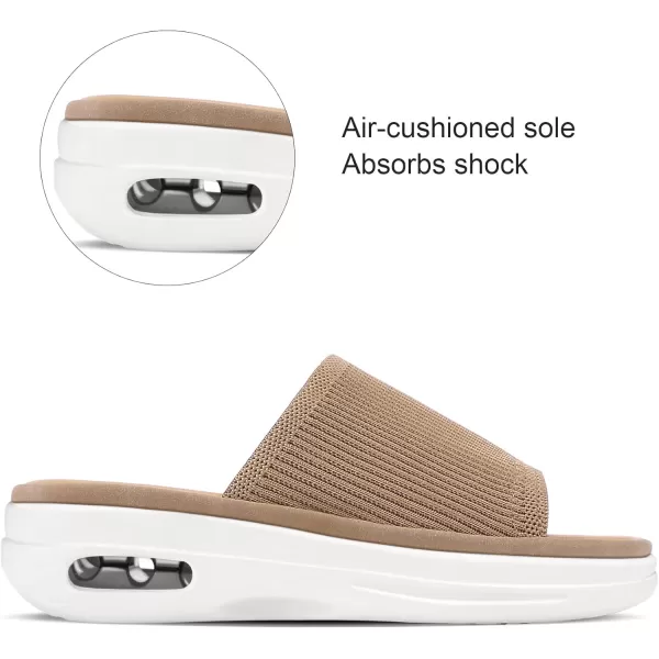 mysoft Womens Comfortable Slide Sandals Air Cushion Knit Slip On Wedge Lightweight Walking Sandals Platform Summer ShoesBrown