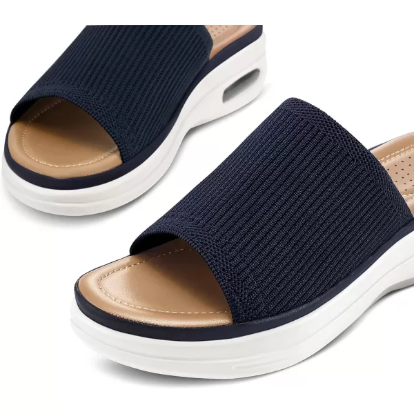 mysoft Womens Comfortable Slide Sandals Air Cushion Knit Slip On Wedge Lightweight Walking Sandals Platform Summer ShoesNavy Blue