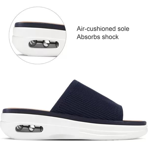 mysoft Womens Comfortable Slide Sandals Air Cushion Knit Slip On Wedge Lightweight Walking Sandals Platform Summer ShoesNavy Blue