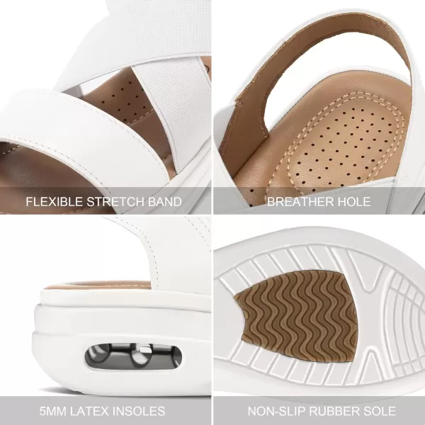 mysoft Womens Comfortable Walking Sandals Air Cushion Sport Slingback Elastic Band Platform ShoesWhite