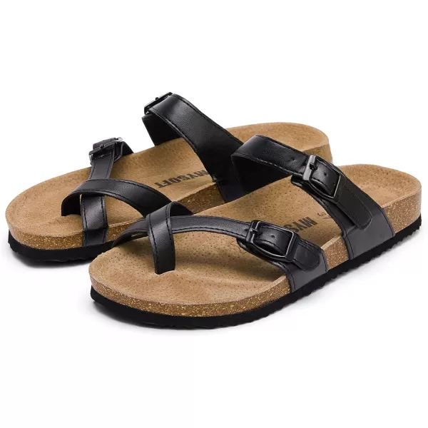 mysoft Womens Cork Footbed Sandal Slip On Double Buckle Slide Sandals with Comfort Arch SupportBlack