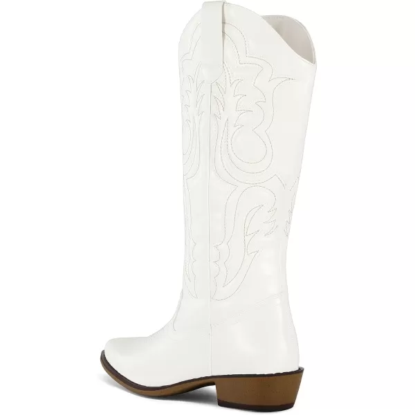 mysoft Womens Cowboy Boots Mid Calf Cowgirl Boots Embroidered Western Pointed Toe Chunky Heel Pull On Knee High BootsOffwhite
