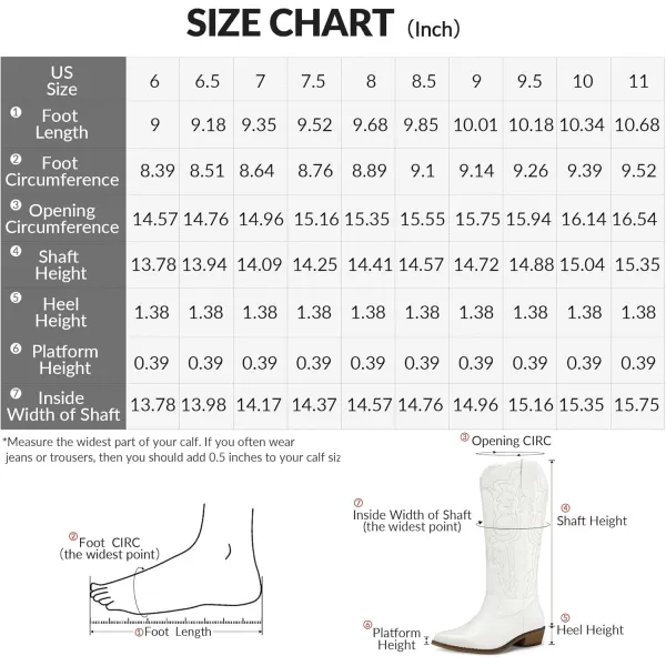 mysoft Womens Cowboy Boots Mid Calf Cowgirl Boots Embroidered Western Pointed Toe Chunky Heel Pull On Knee High BootsOffwhite