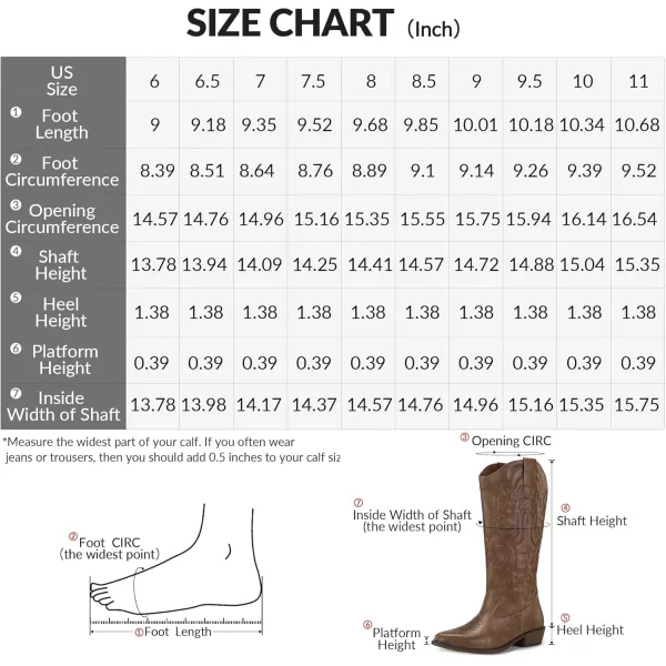mysoft Womens Cowboy Boots Mid Calf Cowgirl Boots Embroidered Western Pointed Toe Chunky Heel Pull On Knee High BootsSolid Brown