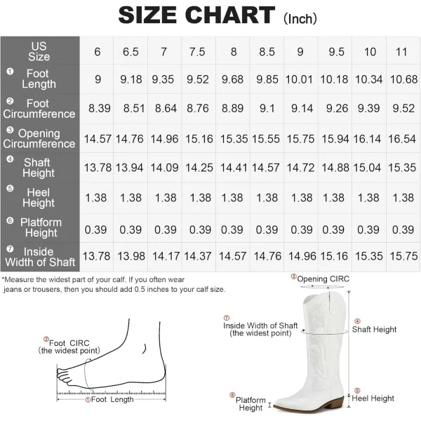 mysoft Womens Cowboy Boots Mid Calf Cowgirl Boots Embroidered Western Pointed Toe Chunky Heel Pull On Knee High BootsWhite