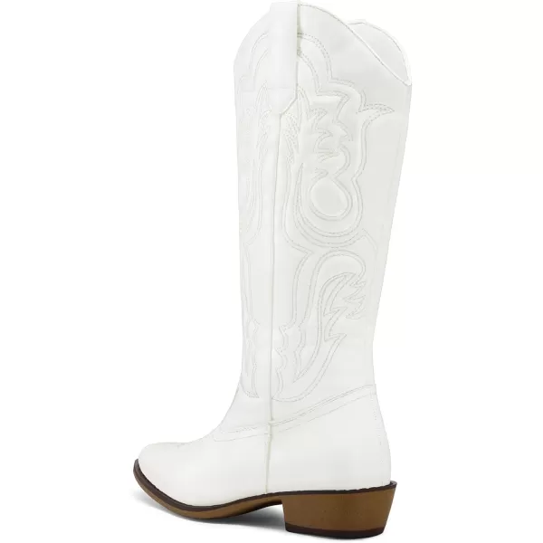 mysoft Womens Cowboy Boots Mid Calf Cowgirl Boots Embroidered Western Pointed Toe Chunky Heel Pull On Knee High BootsWhite
