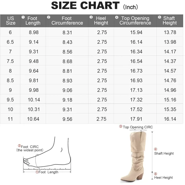 mysoft Womens Cowboy KneeHigh Boots Pointed Toe Mid Chunky Heel Pull On Slouchy Boots with ZippersBeige
