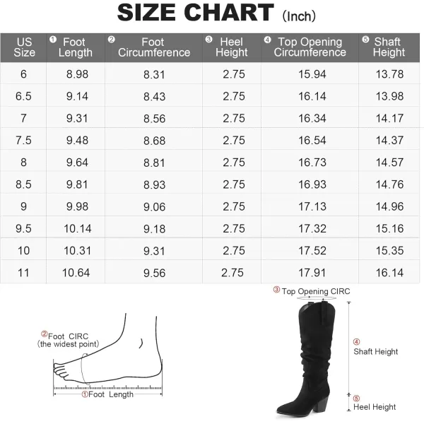 mysoft Womens Cowboy KneeHigh Boots Pointed Toe Mid Chunky Heel Pull On Slouchy Boots with ZippersBlack
