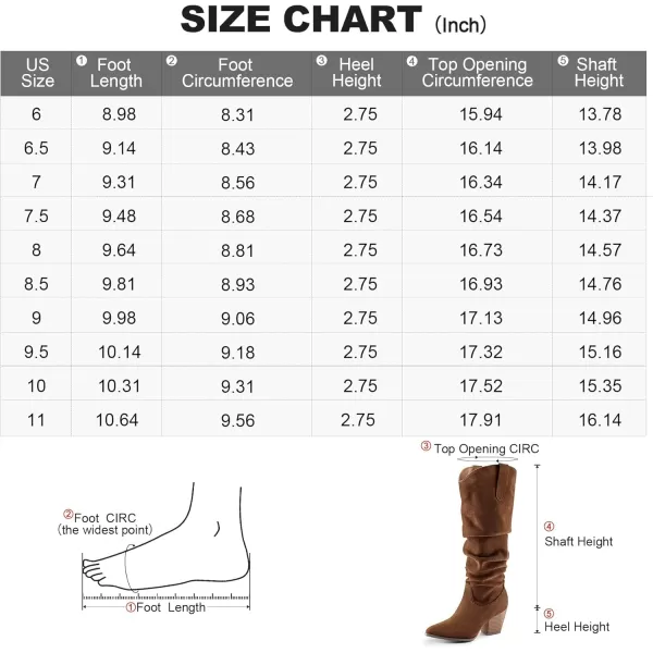 mysoft Womens Cowboy KneeHigh Boots Pointed Toe Mid Chunky Heel Pull On Slouchy Boots with ZippersBrown