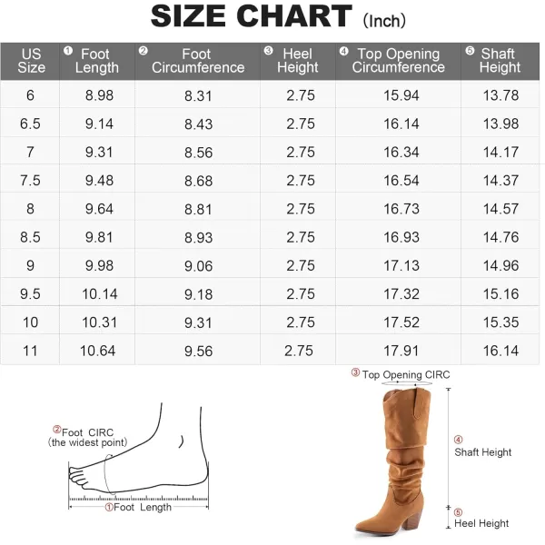 mysoft Womens Cowboy KneeHigh Boots Pointed Toe Mid Chunky Heel Pull On Slouchy Boots with ZippersCamel