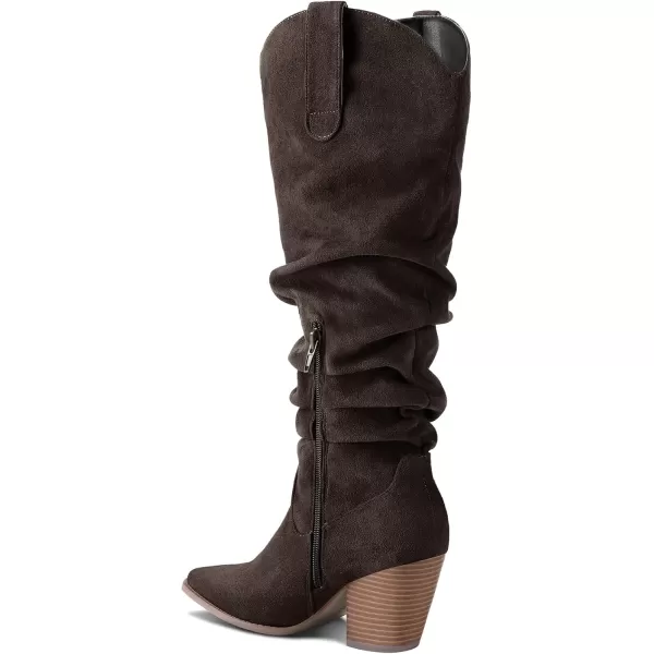 mysoft Womens Cowboy KneeHigh Boots Pointed Toe Mid Chunky Heel Pull On Slouchy Boots with ZippersChocolate