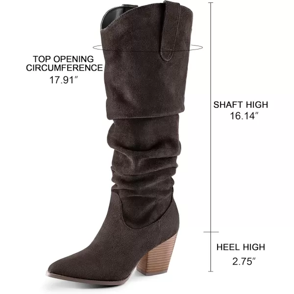 mysoft Womens Cowboy KneeHigh Boots Pointed Toe Mid Chunky Heel Pull On Slouchy Boots with ZippersChocolate