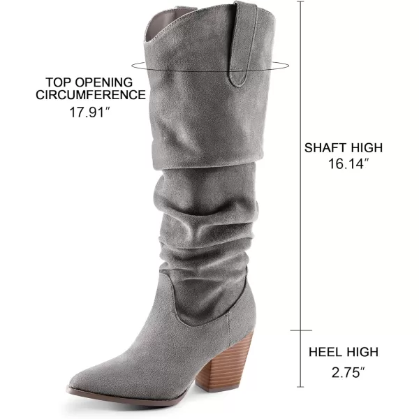 mysoft Womens Cowboy KneeHigh Boots Pointed Toe Mid Chunky Heel Pull On Slouchy Boots with ZippersGrey