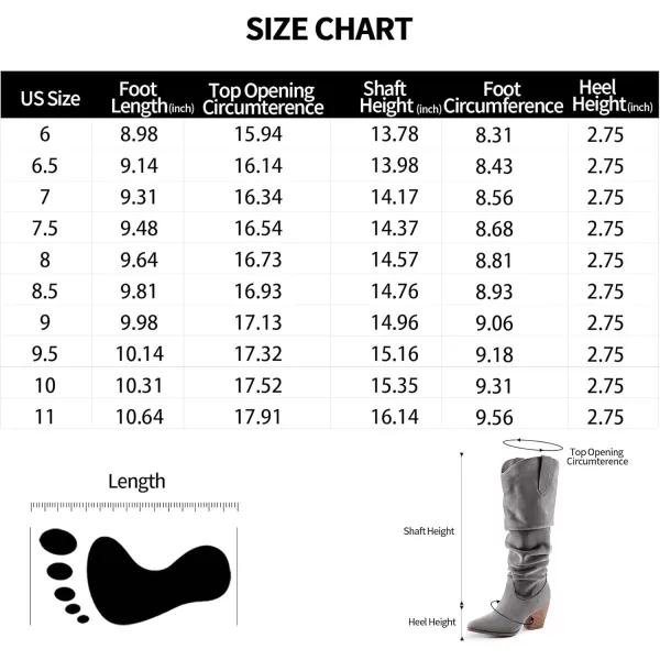 mysoft Womens Cowboy KneeHigh Boots Pointed Toe Mid Chunky Heel Pull On Slouchy Boots with ZippersGrey