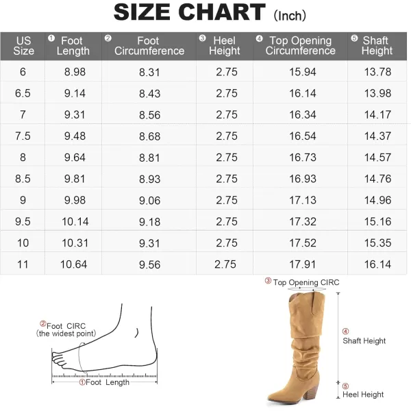 mysoft Womens Cowboy KneeHigh Boots Pointed Toe Mid Chunky Heel Pull On Slouchy Boots with ZippersLight Camel