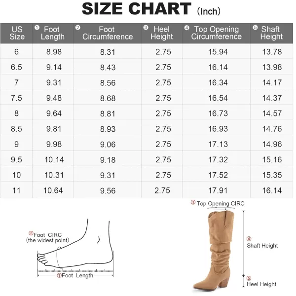 mysoft Womens Cowboy KneeHigh Boots Pointed Toe Mid Chunky Heel Pull On Slouchy Boots with ZippersTan