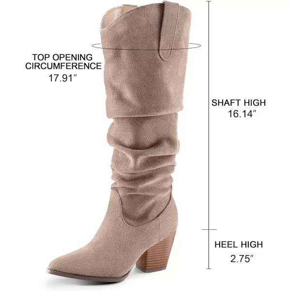 mysoft Womens Cowboy KneeHigh Boots Pointed Toe Mid Chunky Heel Pull On Slouchy Boots with ZippersTaupe