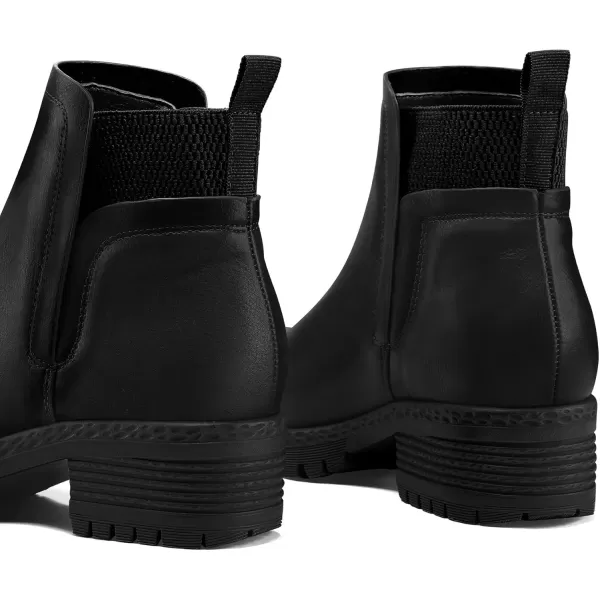 mysoft Womens Elastic Gore Lug Sole Chelsea Boots Slip On Platform Chunky Heel Ankle BootiesBlack Matte