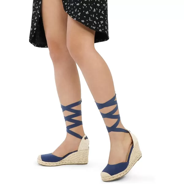 mysoft Womens Espadrille Platform Wedge Sandals Closed Toe Ankle Strap Lace up Summer ShoesNavy