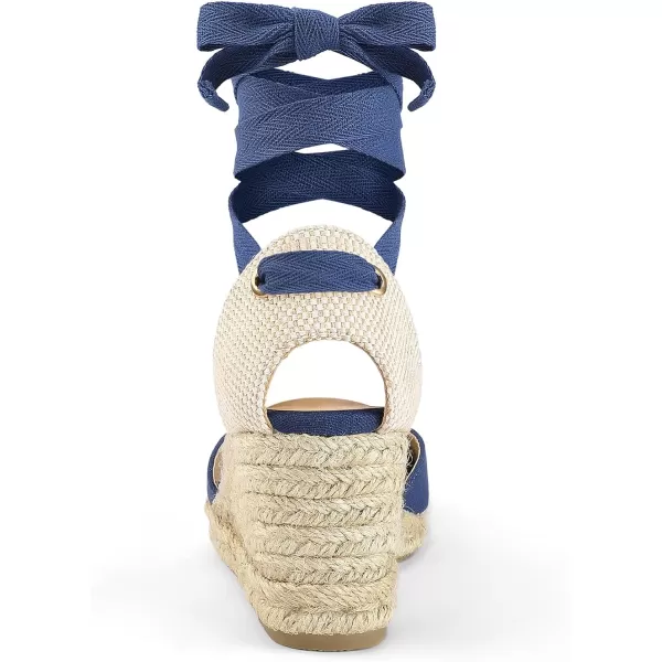 mysoft Womens Espadrille Platform Wedge Sandals Closed Toe Ankle Strap Lace up Summer ShoesNavy