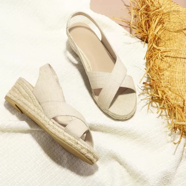 mysoft Womens Espadrille Wedge Sandals Platform Slingback Criss Cross Low Wedges Slip On Open Toe Dress Summer ShoesBeige