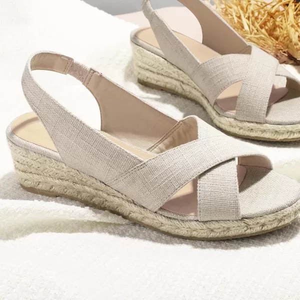 mysoft Womens Espadrille Wedge Sandals Platform Slingback Criss Cross Low Wedges Slip On Open Toe Dress Summer ShoesBeige