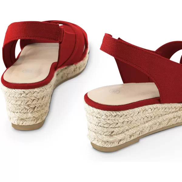 mysoft Womens Espadrille Wedge Sandals Platform Slingback Criss Cross Low Wedges Slip On Open Toe Dress Summer ShoesRed