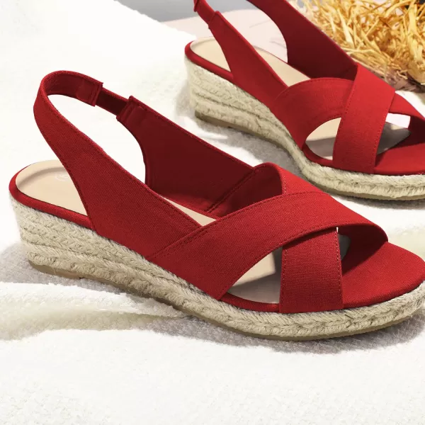 mysoft Womens Espadrille Wedge Sandals Platform Slingback Criss Cross Low Wedges Slip On Open Toe Dress Summer ShoesRed