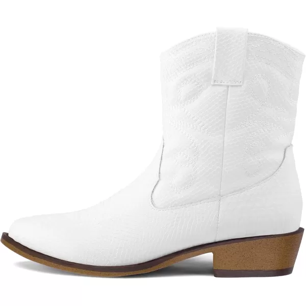 mysoft Womens Fashion Western Cowboy Ankle Boots Short Cowgirl Low Heel BootiesWhite Textured